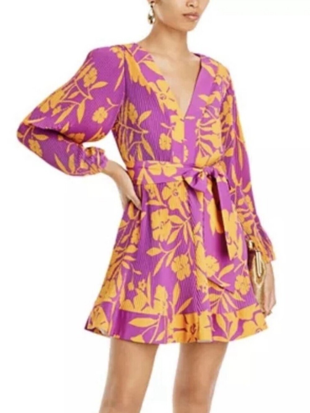 Milly Liv Marigold Mini Wrap Dress Pleated Floral Size 0